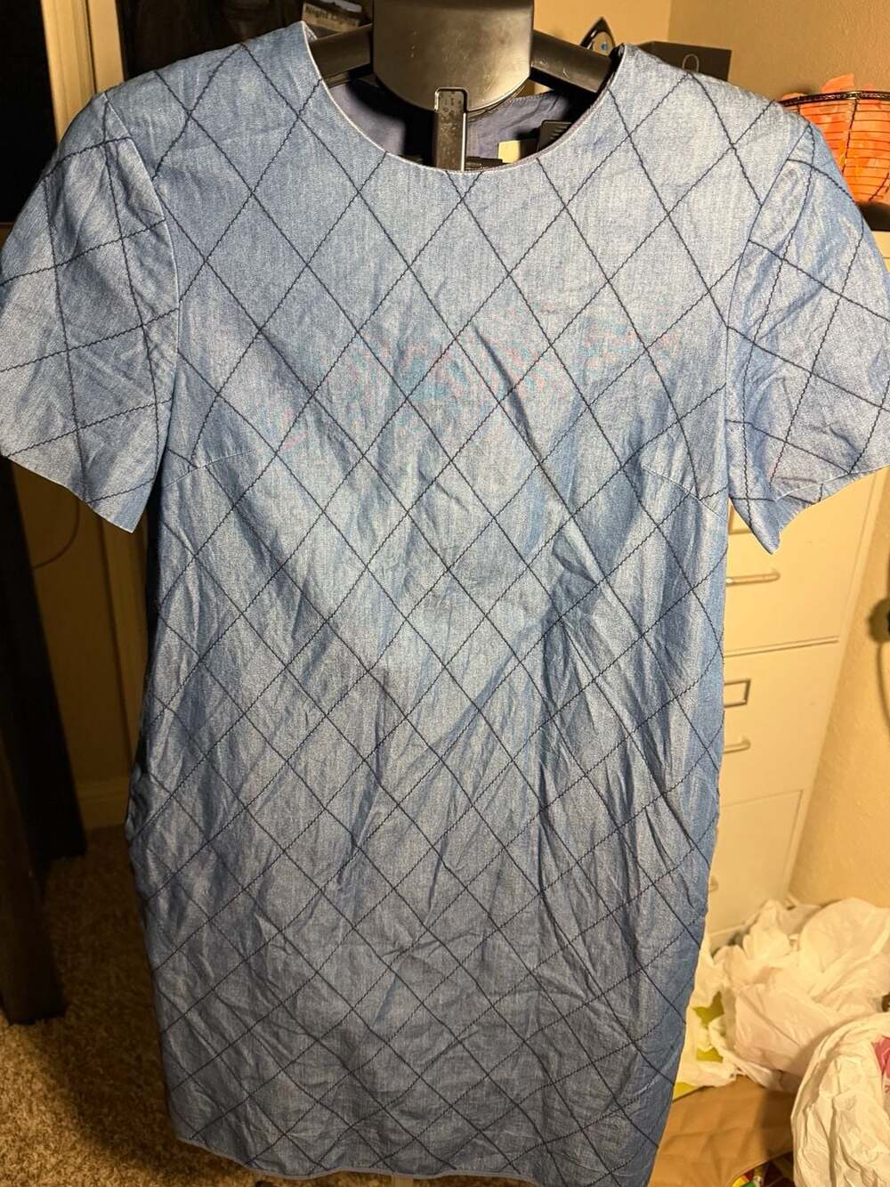 Kate Spade New York Blue Quilted Chambray Diamond Stitch Shift Dress Size 4 - Picture 2 of 4